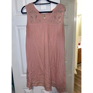 Pink shift dress with embroidery